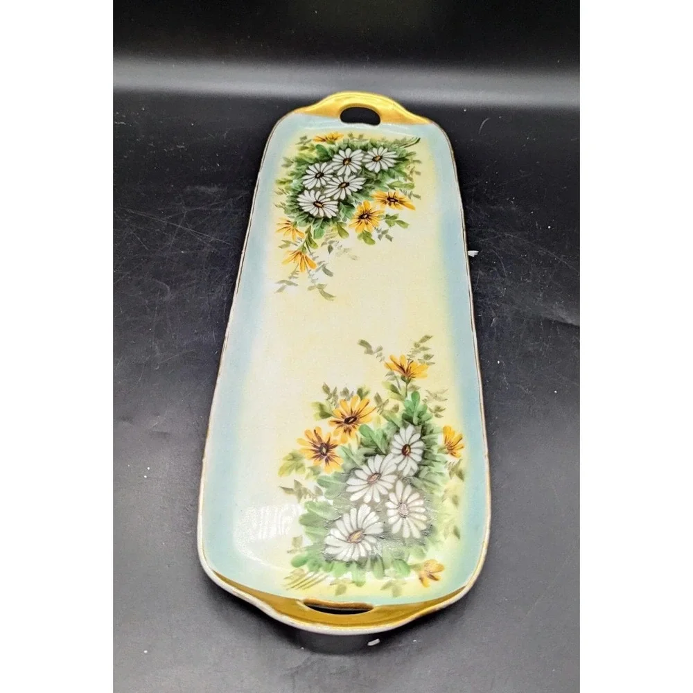 Vintage Porcelain Serving Tray‎ Hand Painted Floral Flower Daisy 17